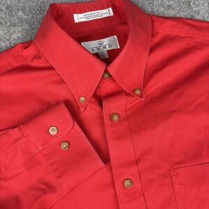 VTG Enro Dress Shirt Mens Large Red Button Down Non Iron Twill Made In Hong Kong